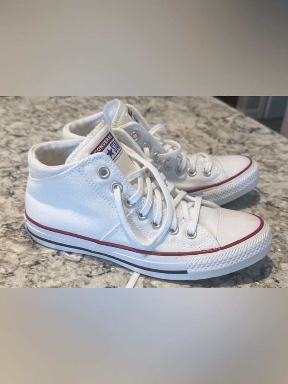 Converse White Mid Top Madison Sneakers with Red Stripe